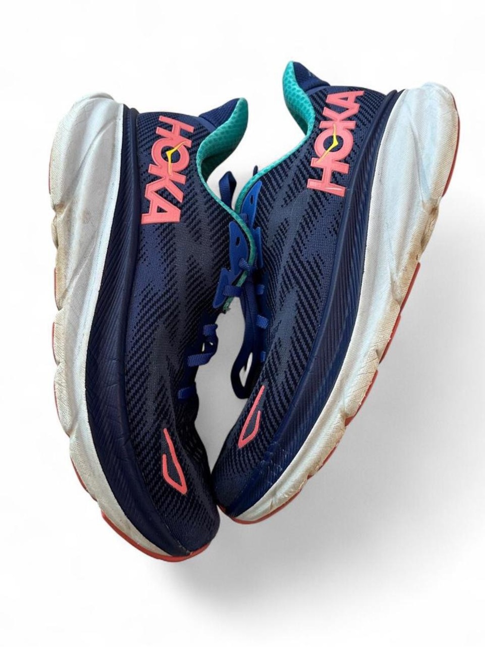 Women 7 Hoka Navy with Coral Athletic Running Shoes